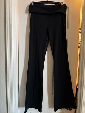 ALO Yoga Black Fold-Over Wide Leg Yoga Pants Black Size S Full length 33”